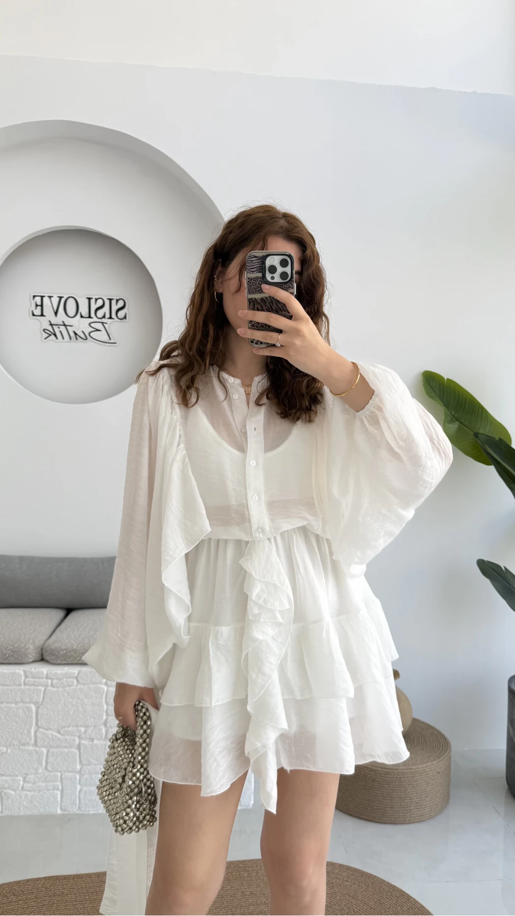 Star Kuşaklı Elbise - Beyaz - 205164