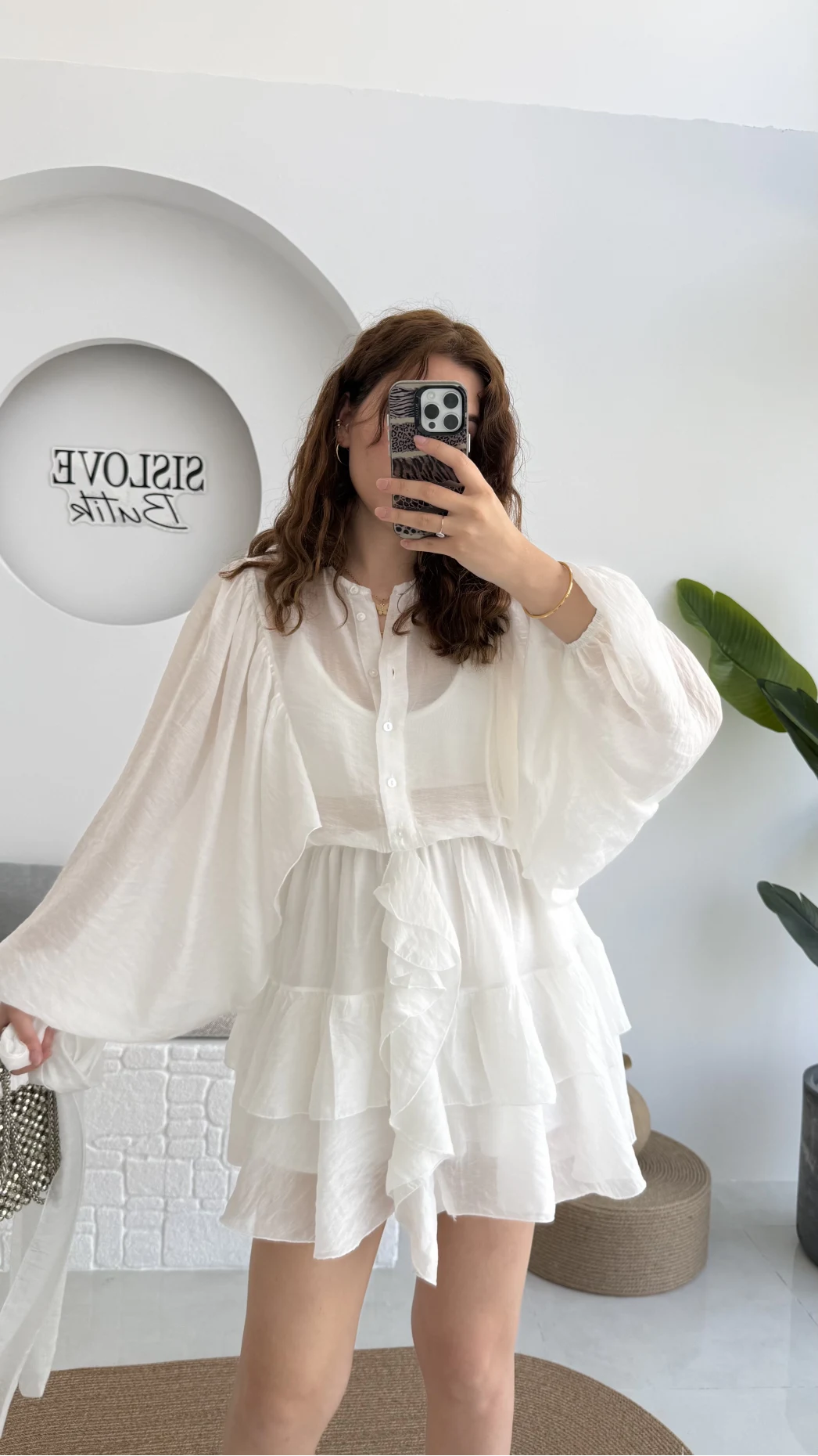 Star Kuşaklı Elbise - Beyaz - 205164