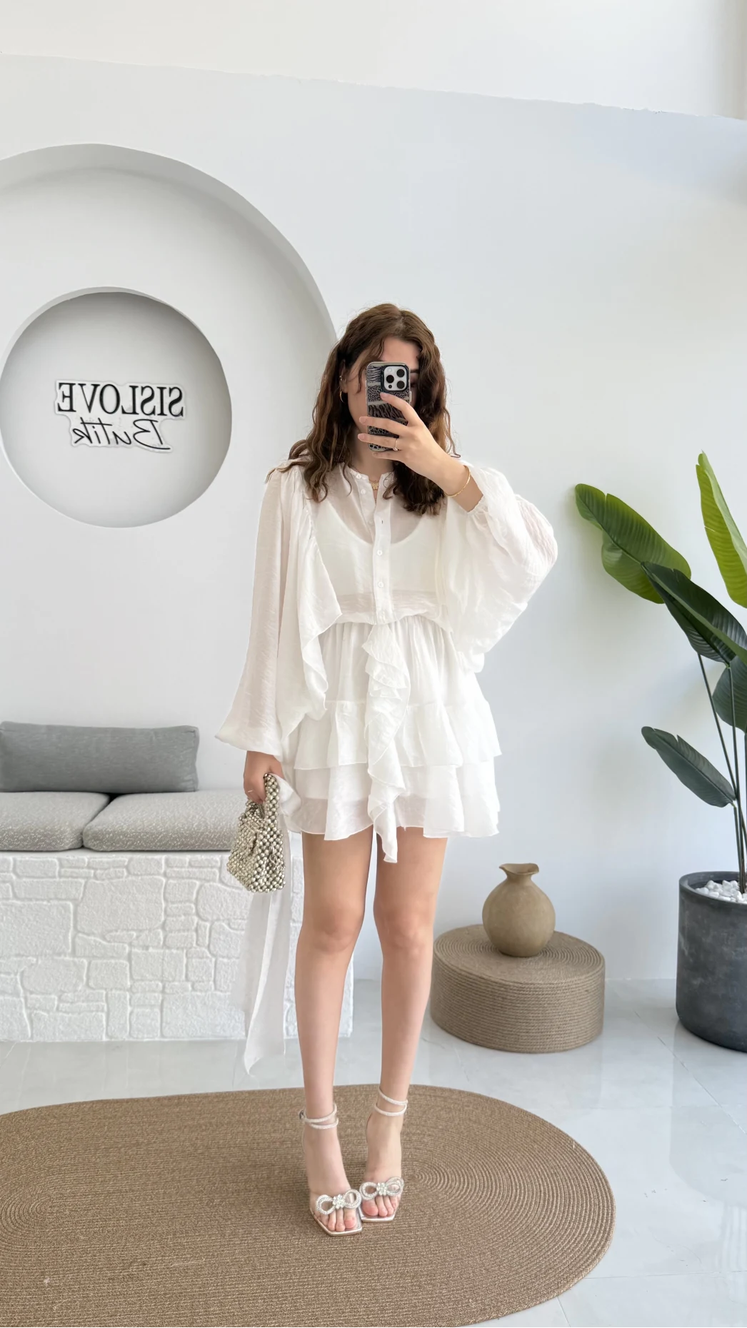 Star Kuşaklı Elbise - Beyaz - 205164