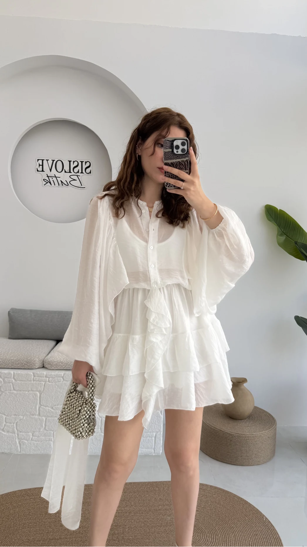 Star Kuşaklı Elbise - Beyaz - 205164