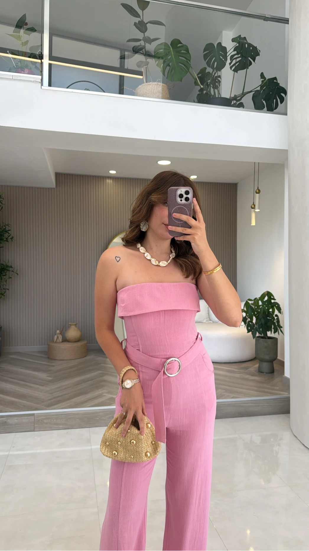 Straplez Kemerli Tulum - Pembe - Kod: 580409
