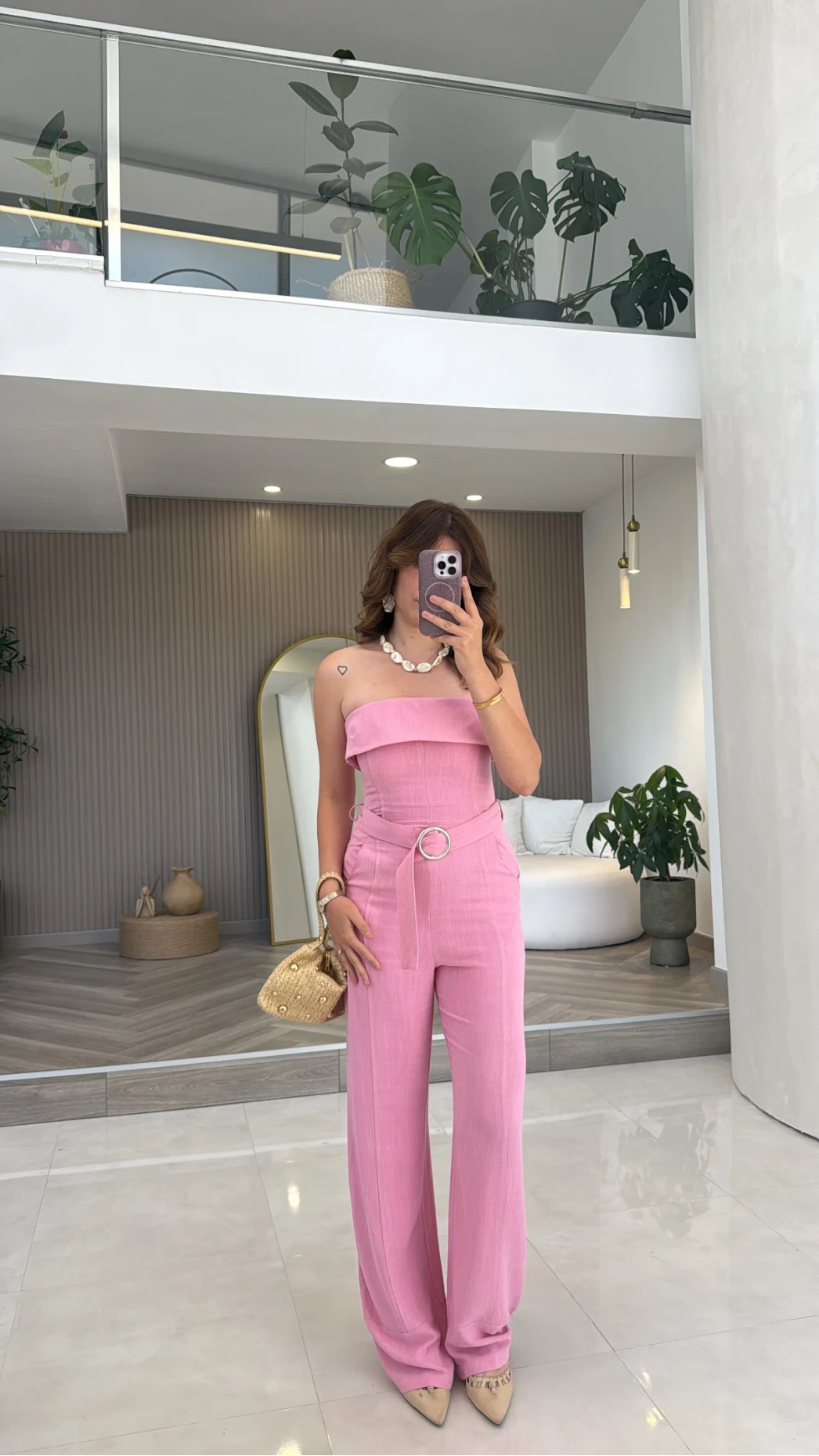 Straplez Kemerli Tulum - Pembe - Kod: 580409
