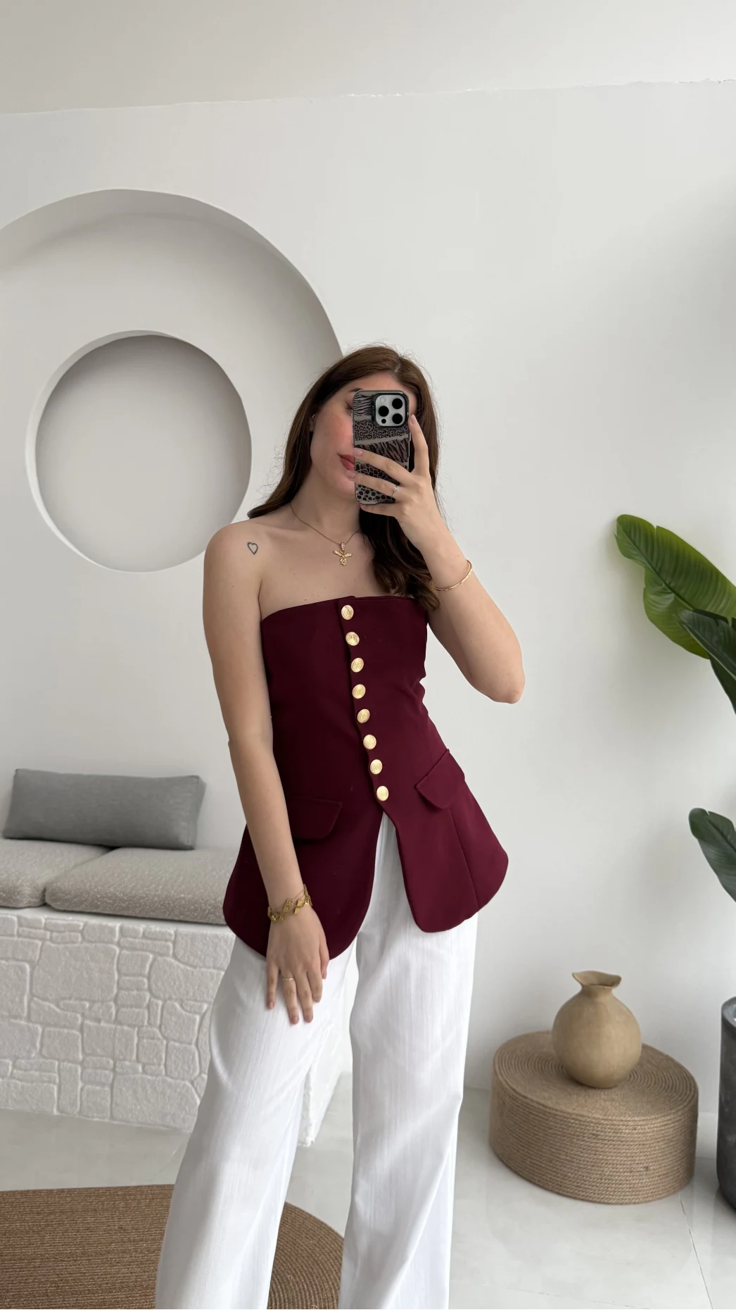 Straplez Yelek Bordo