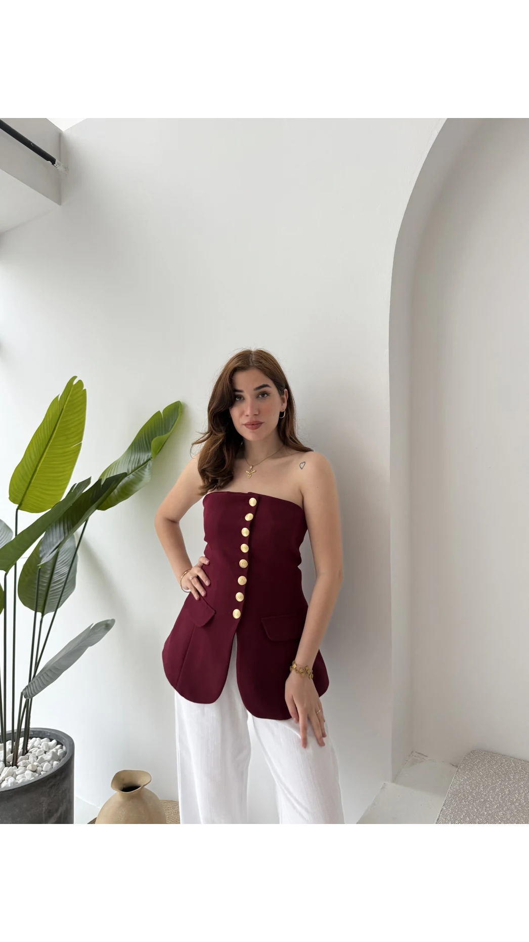 Straplez Yelek Bordo