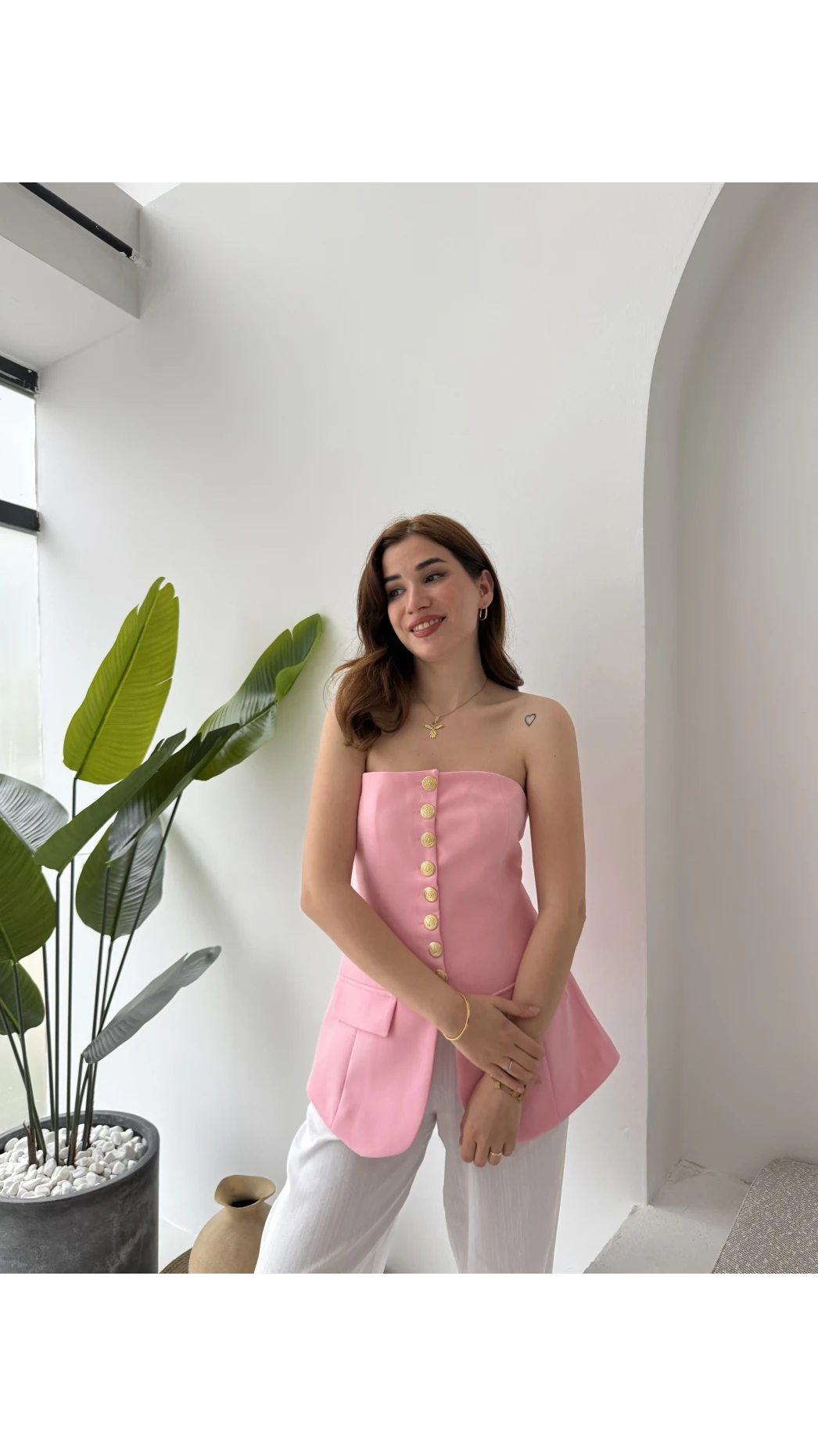 Straplez Yelek Pembe
