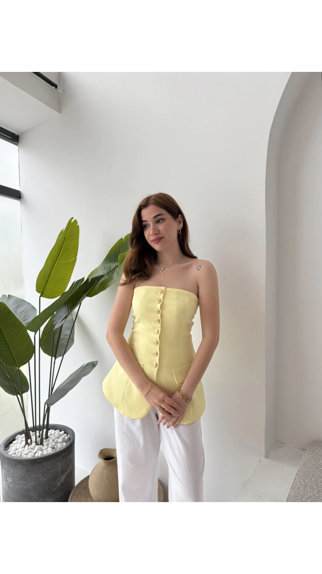 Straplez Yelek Sarı
