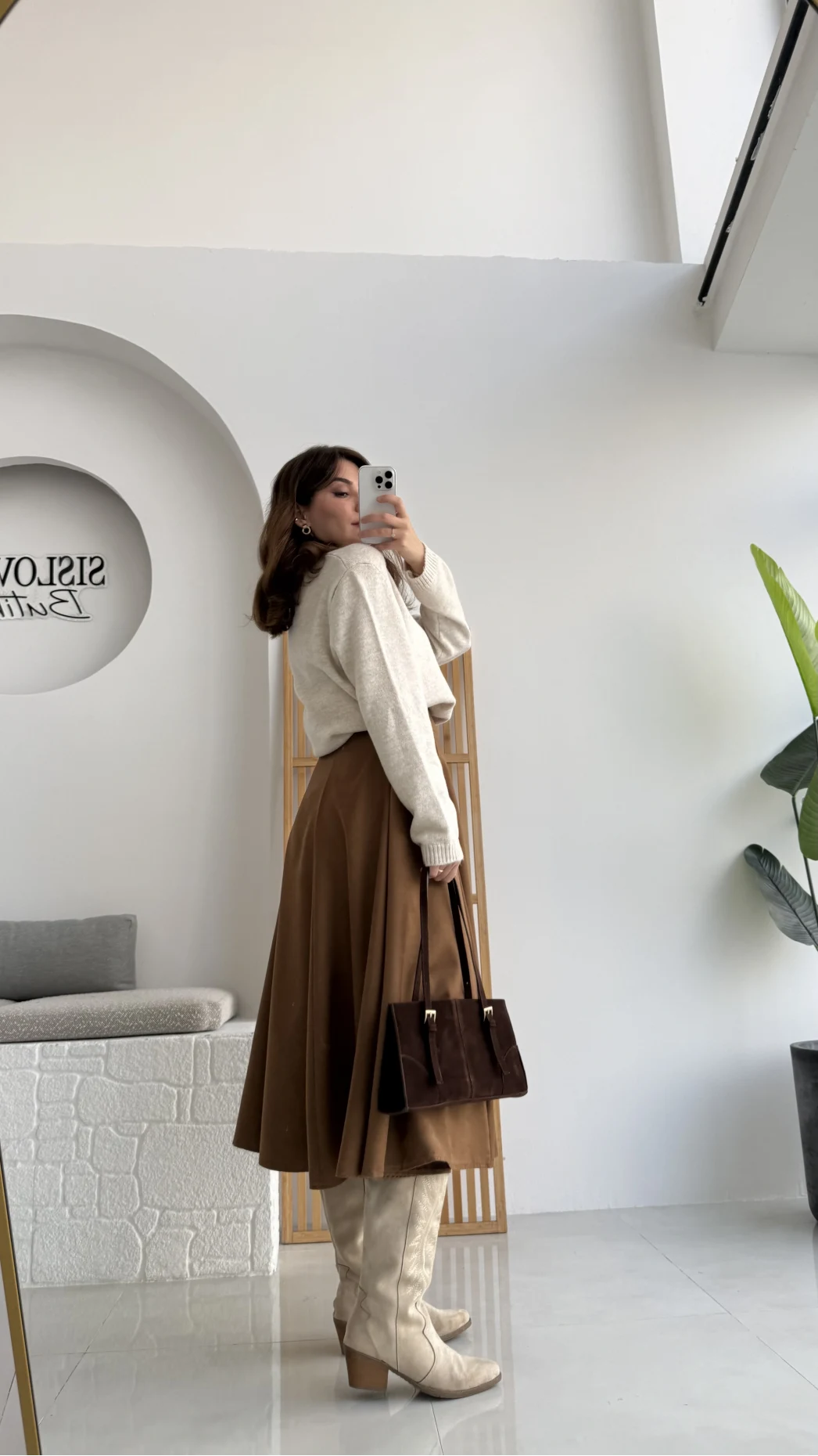 Süet Midi Etek Camel