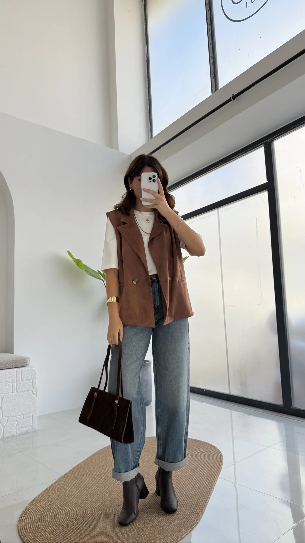 Süet Yelek - Kahve - Kod: 1211