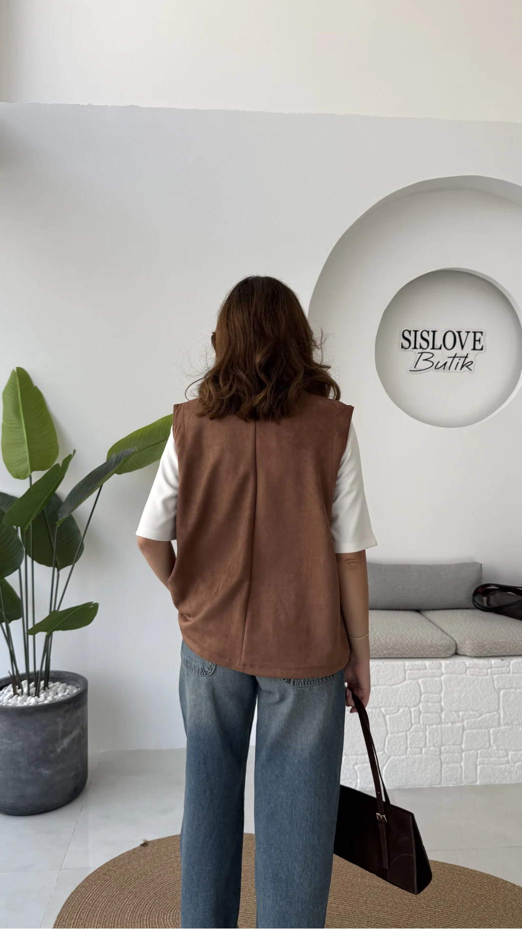 Süet Yelek - Kahve - Kod: 1211