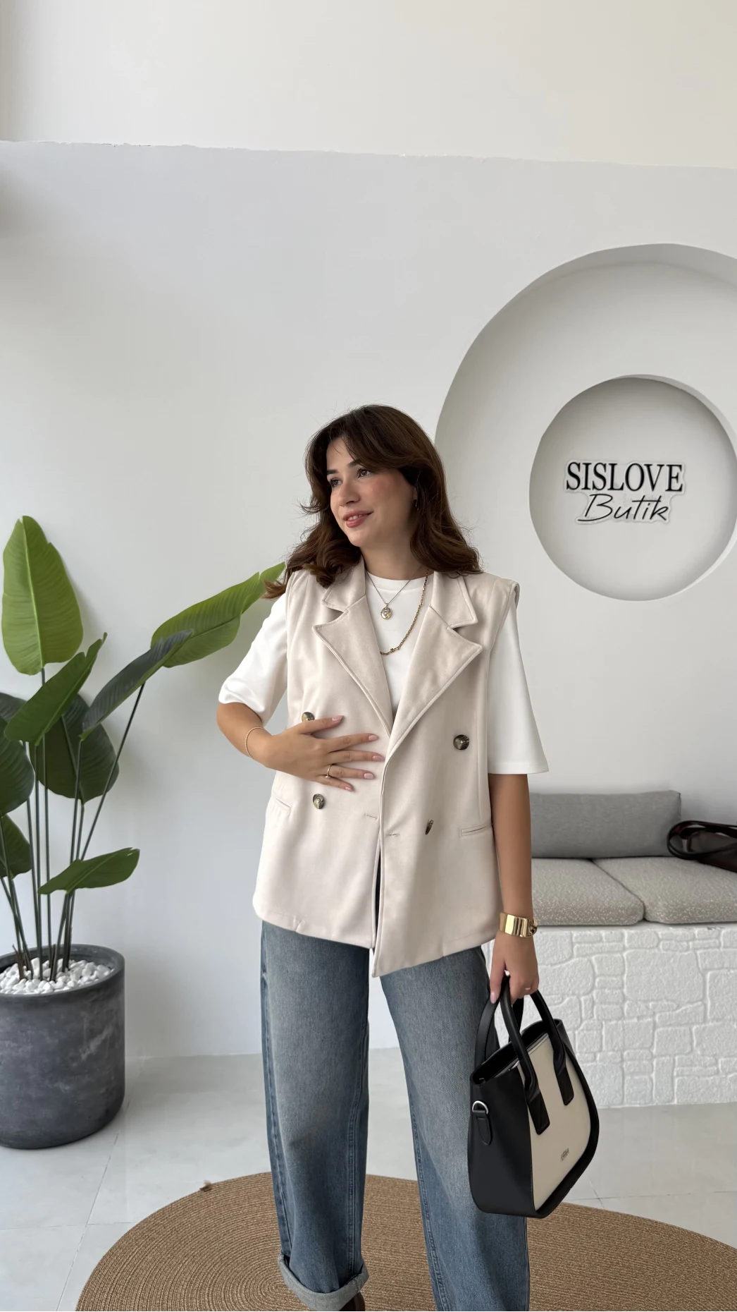 Süet Yelek - Taş - Kod: 1211