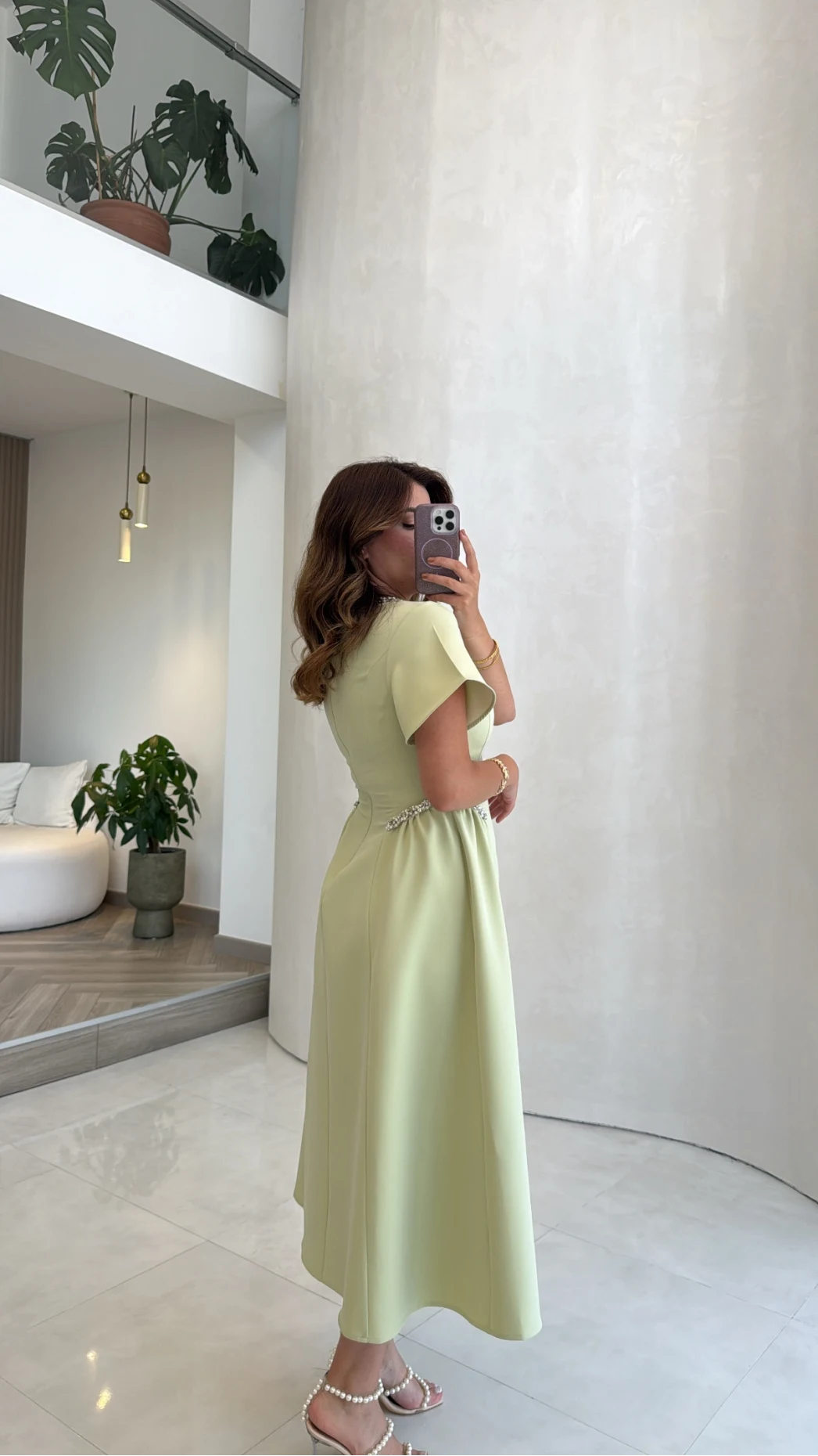 Taş Detay Midi Boy Elbise - Mint - Kod: 3220