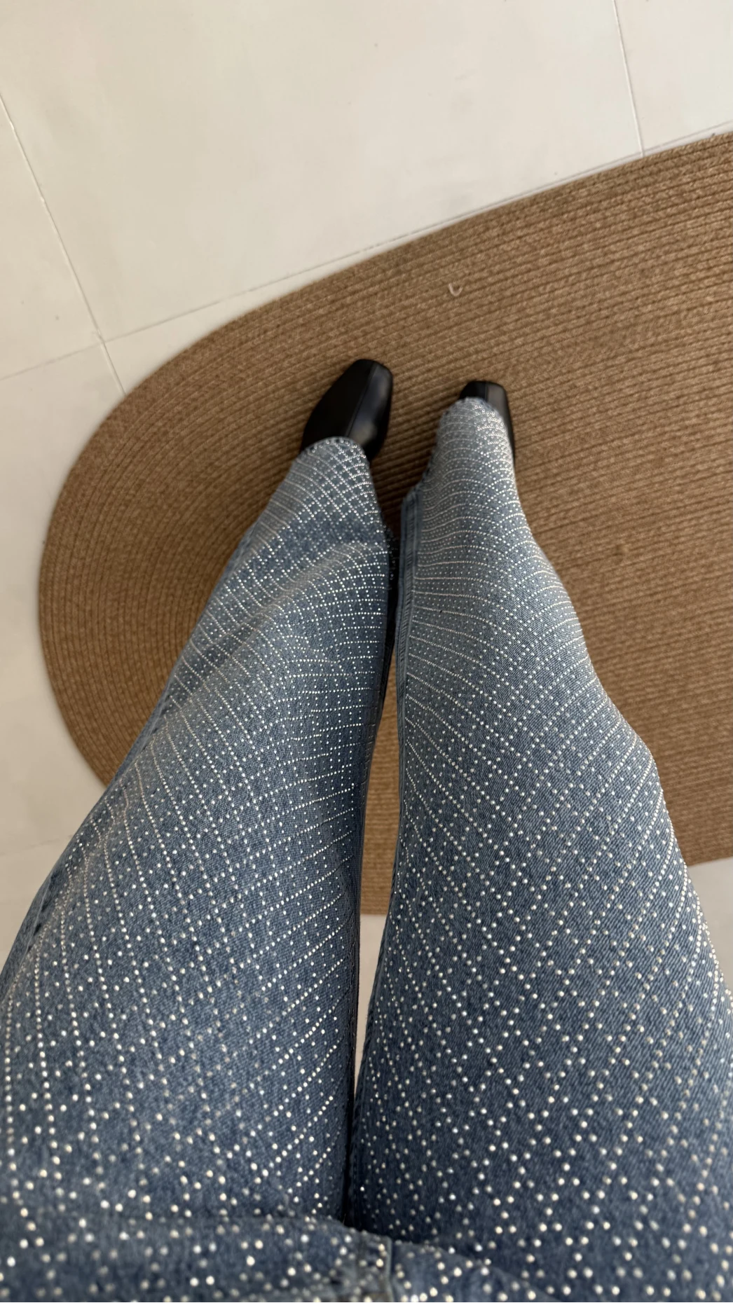 Taşlı Mavi Yüksek Bel Denim Jean Pantolon - Kod: 1014