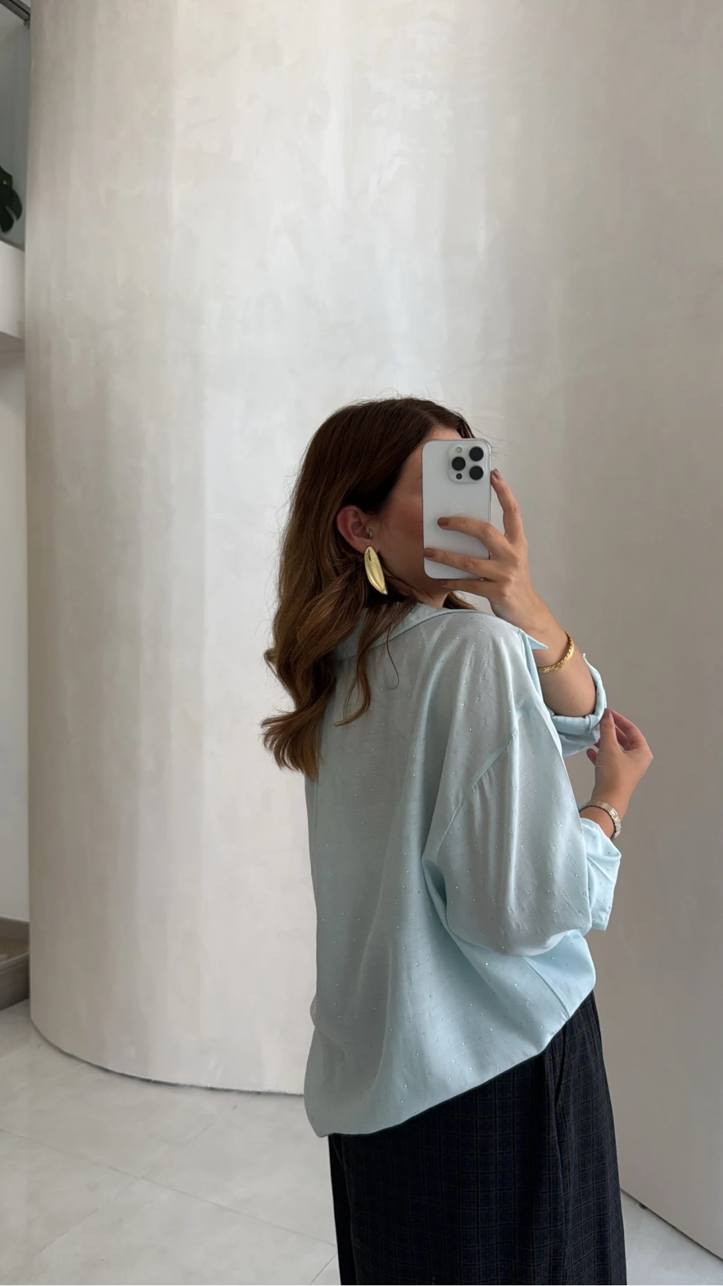 Taşlı Oversize Modal Gömlek - Turkuaz - Kod: 5106