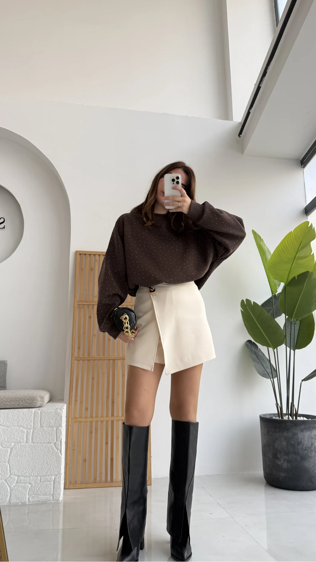 Taşlı Sweatshirt - Acı Kahve