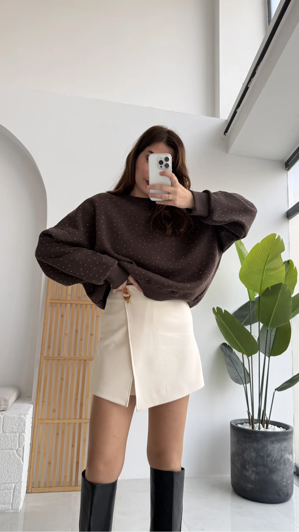 Taşlı Sweatshirt - Acı Kahve