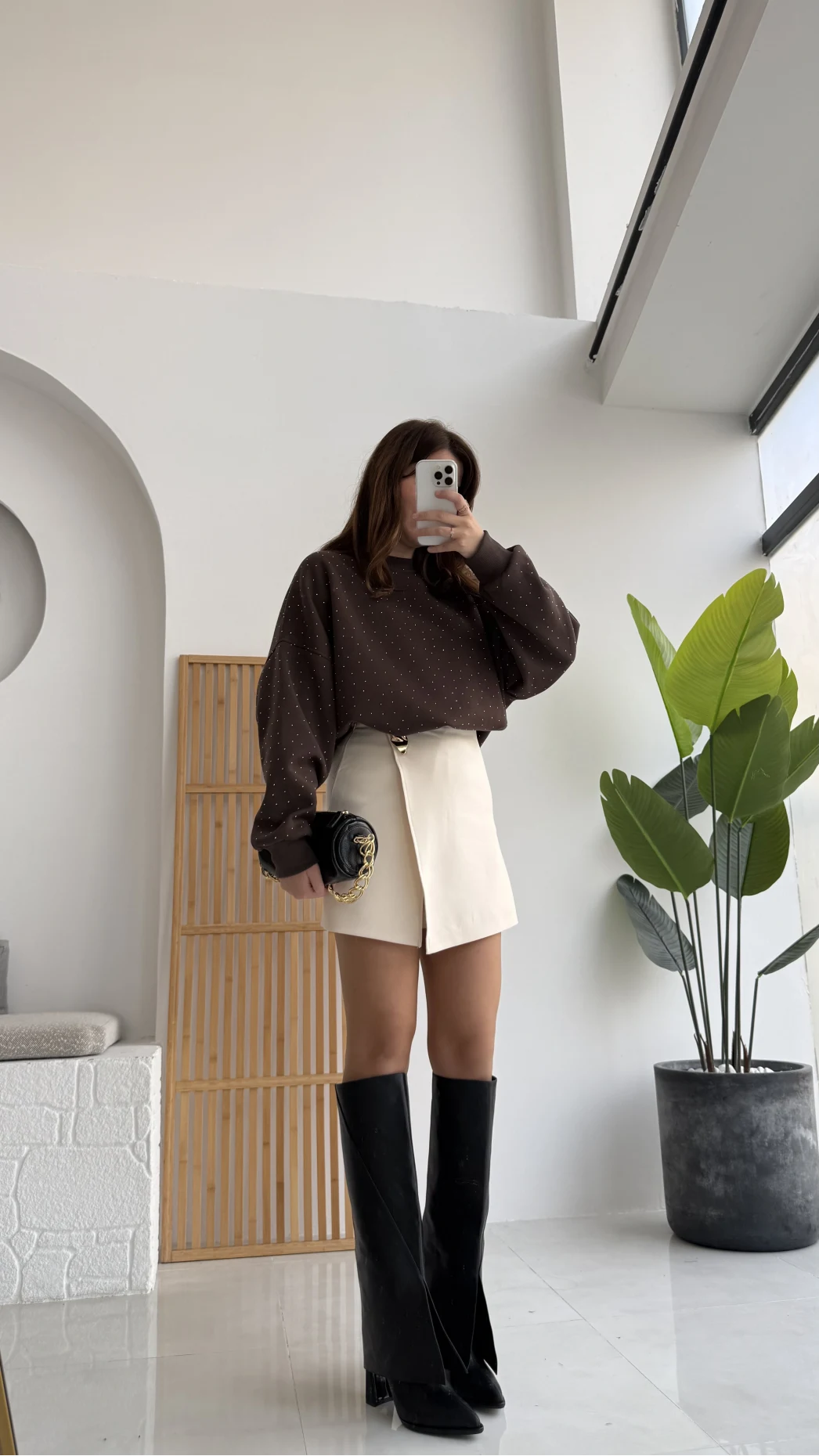 Taşlı Sweatshirt - Acı Kahve