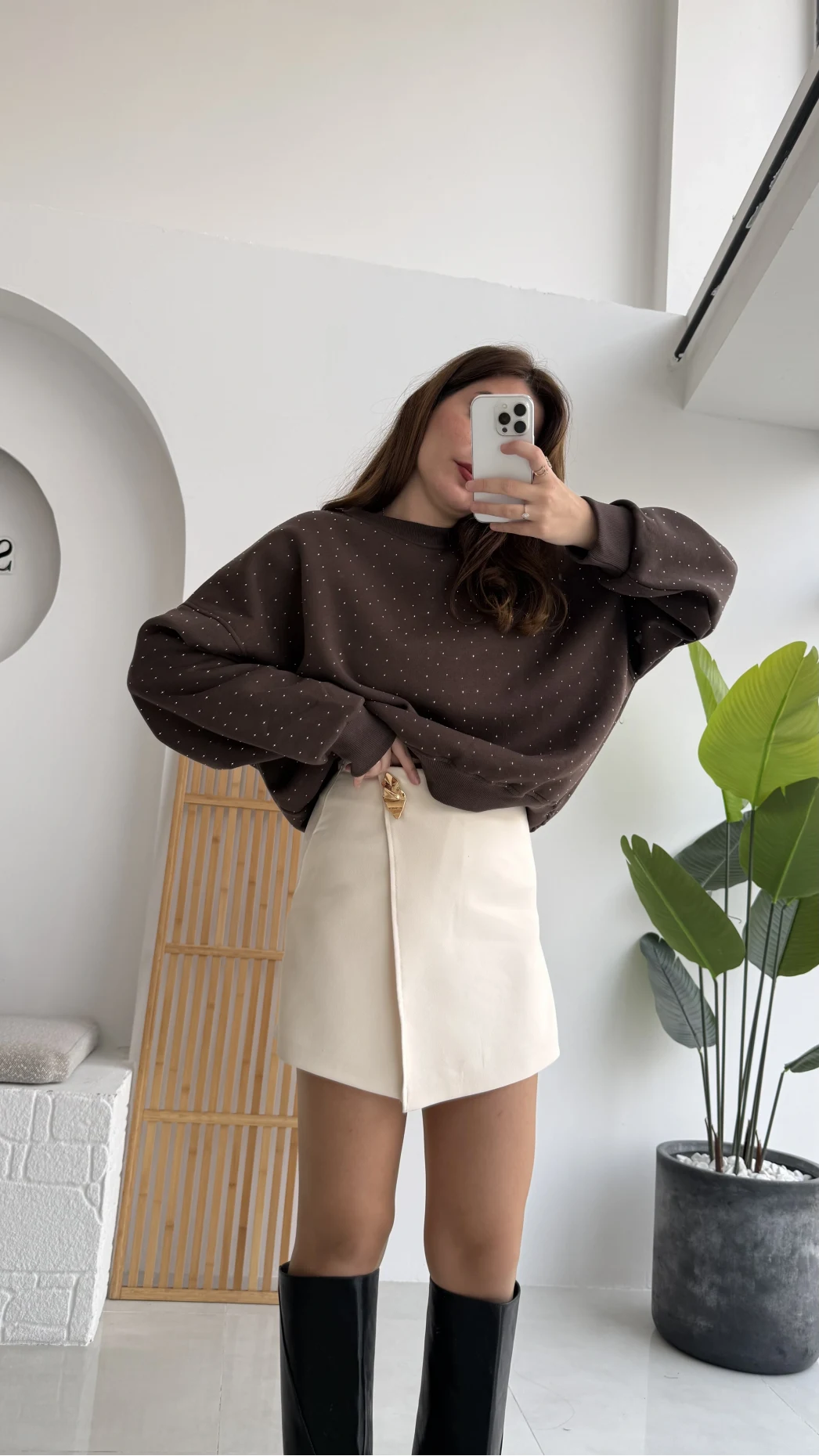 Taşlı Sweatshirt - Acı Kahve