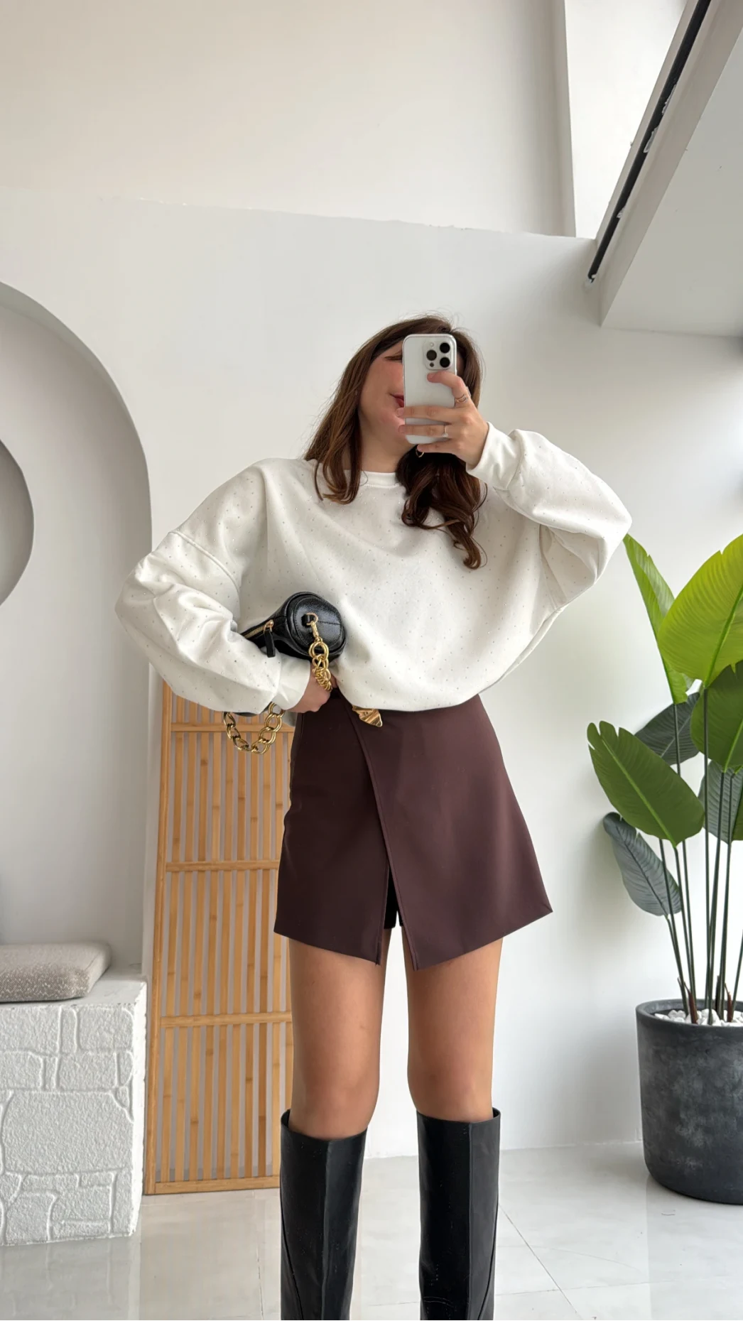 Taşlı Sweatshirt - Beyaz