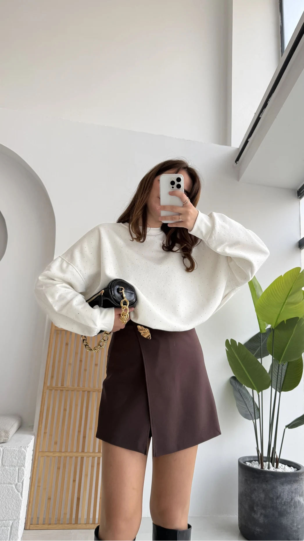 Taşlı Sweatshirt - Beyaz