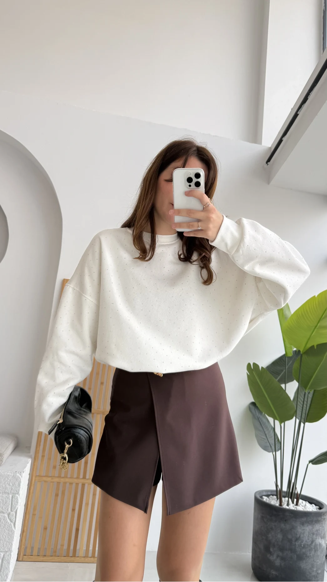 Taşlı Sweatshirt - Beyaz