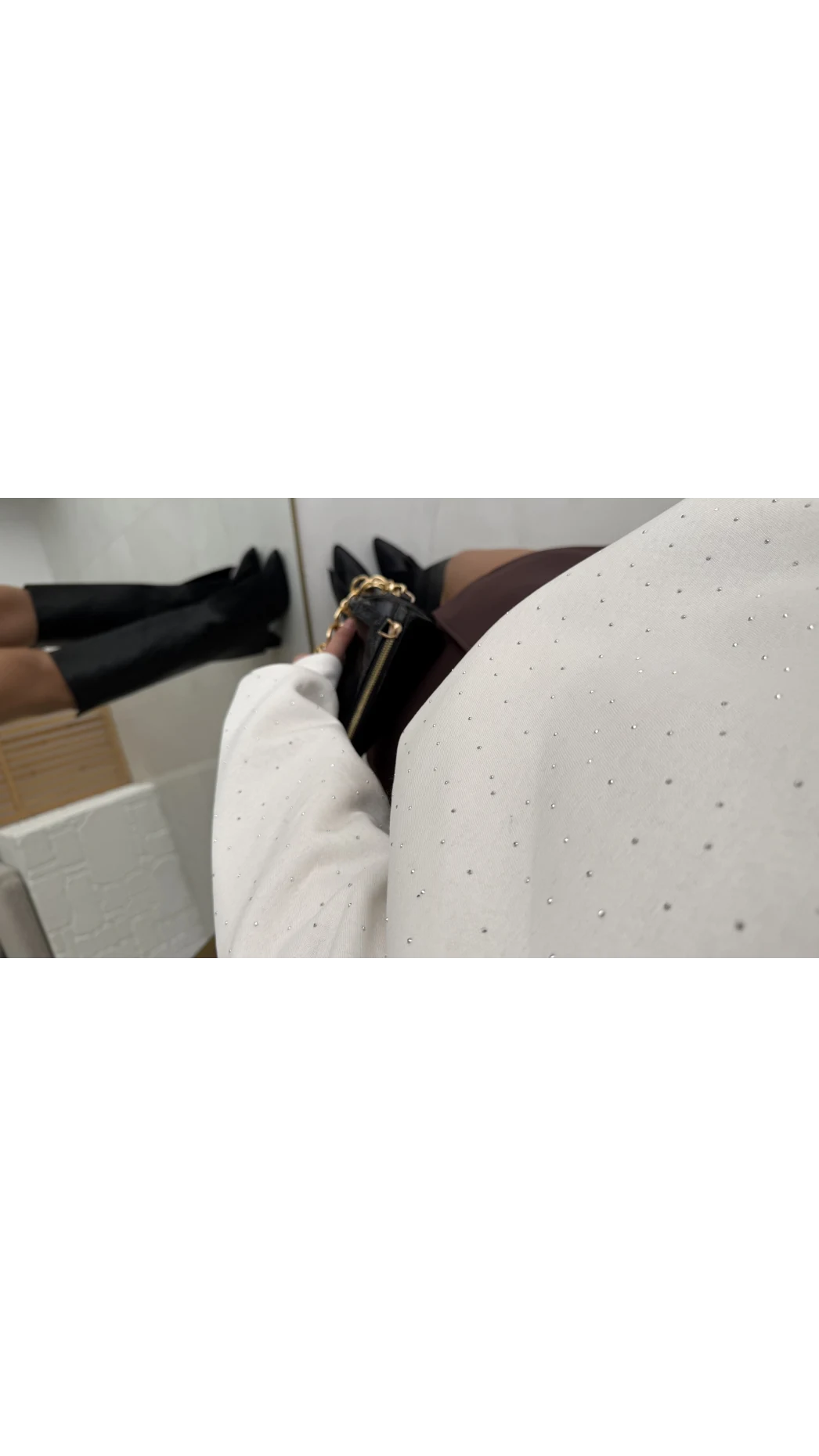 Taşlı Sweatshirt - Beyaz