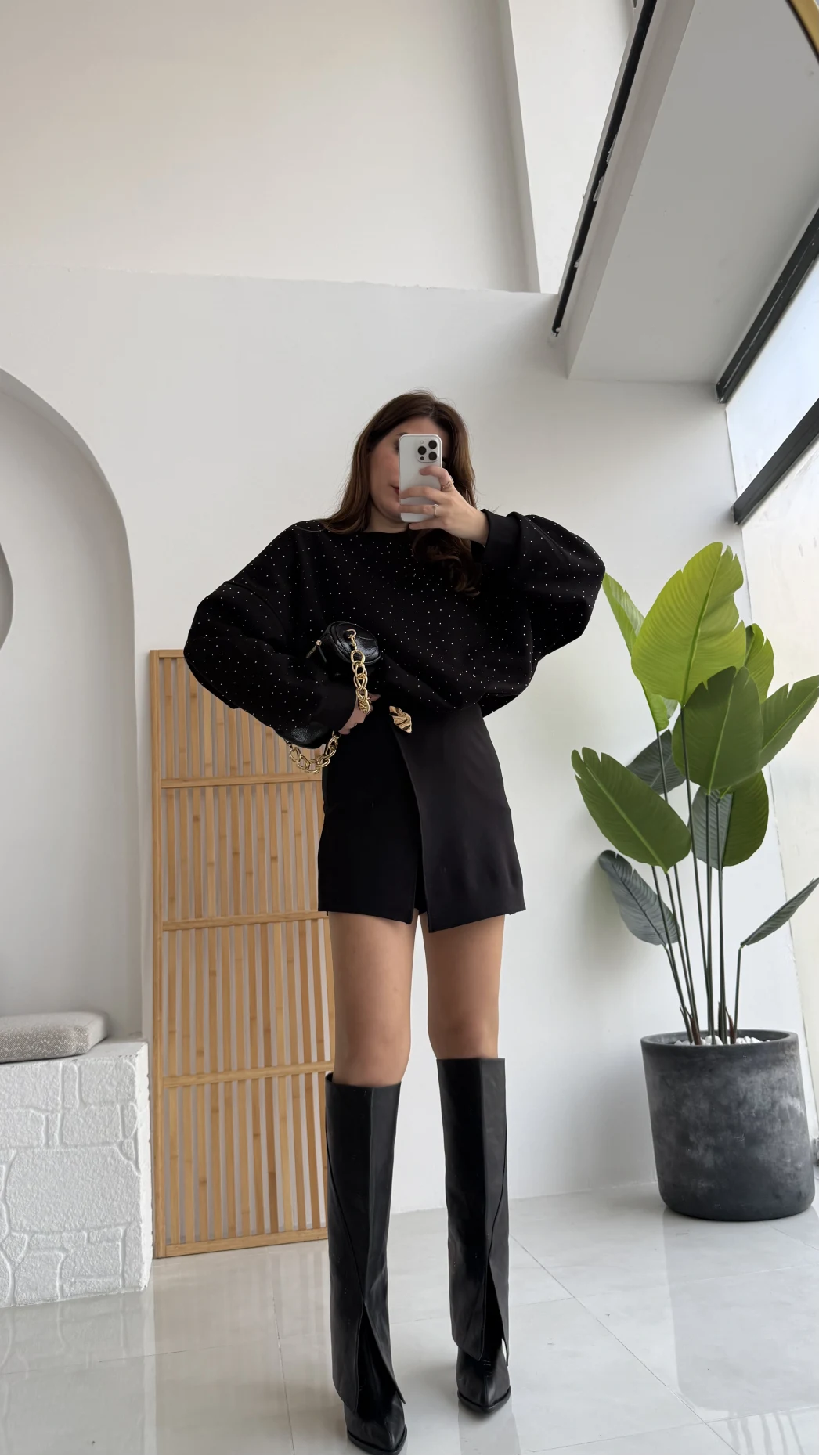 Taşlı Sweatshirt - Siyah