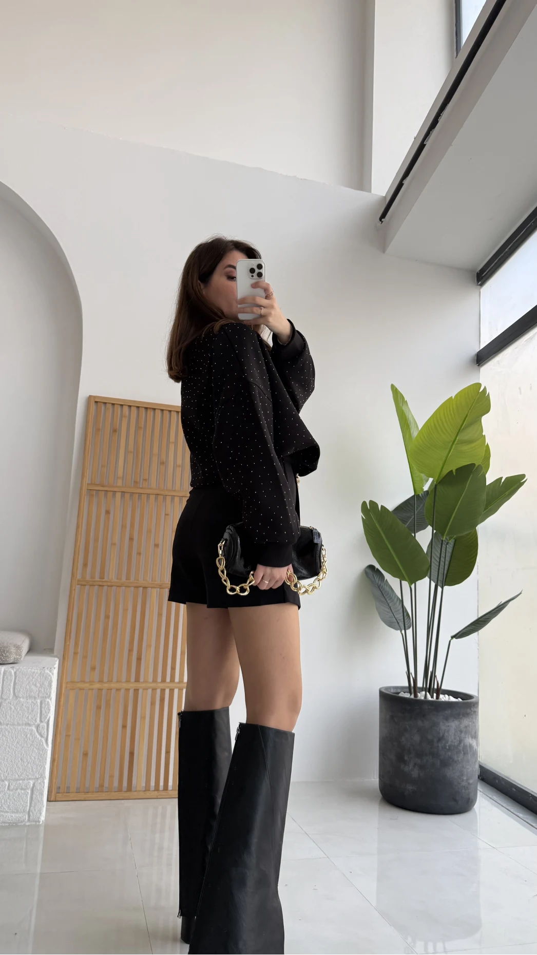 Taşlı Sweatshirt - Siyah