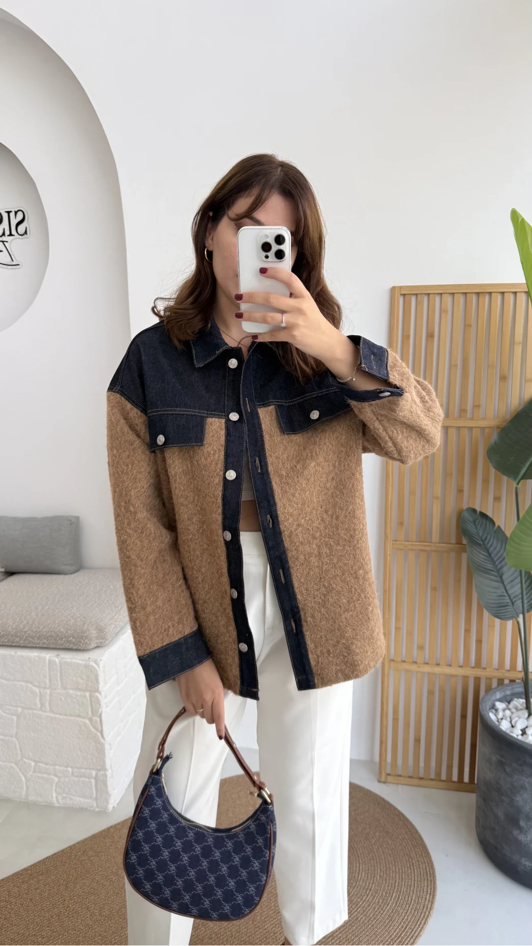 Teddy Kumaş Düğmeli Denim Ceket