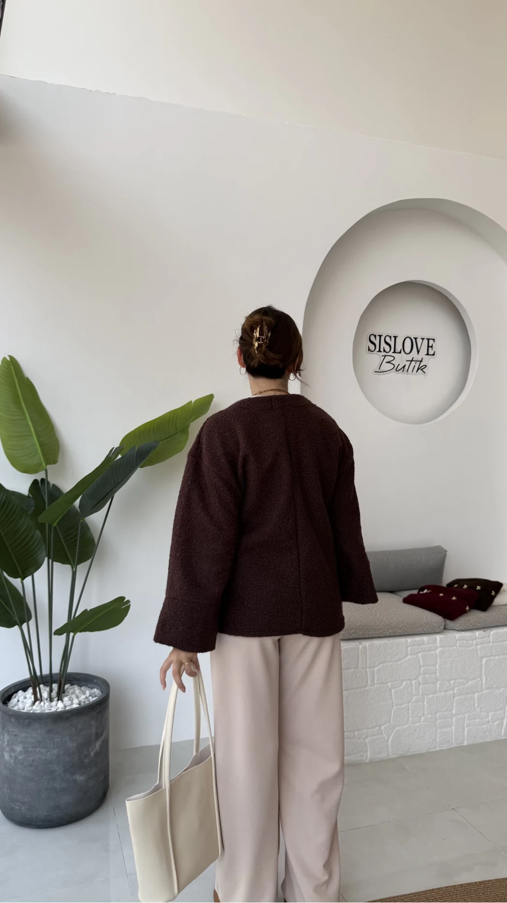 Teddy Kumaş Kimono - Kahve - Kod: 7020