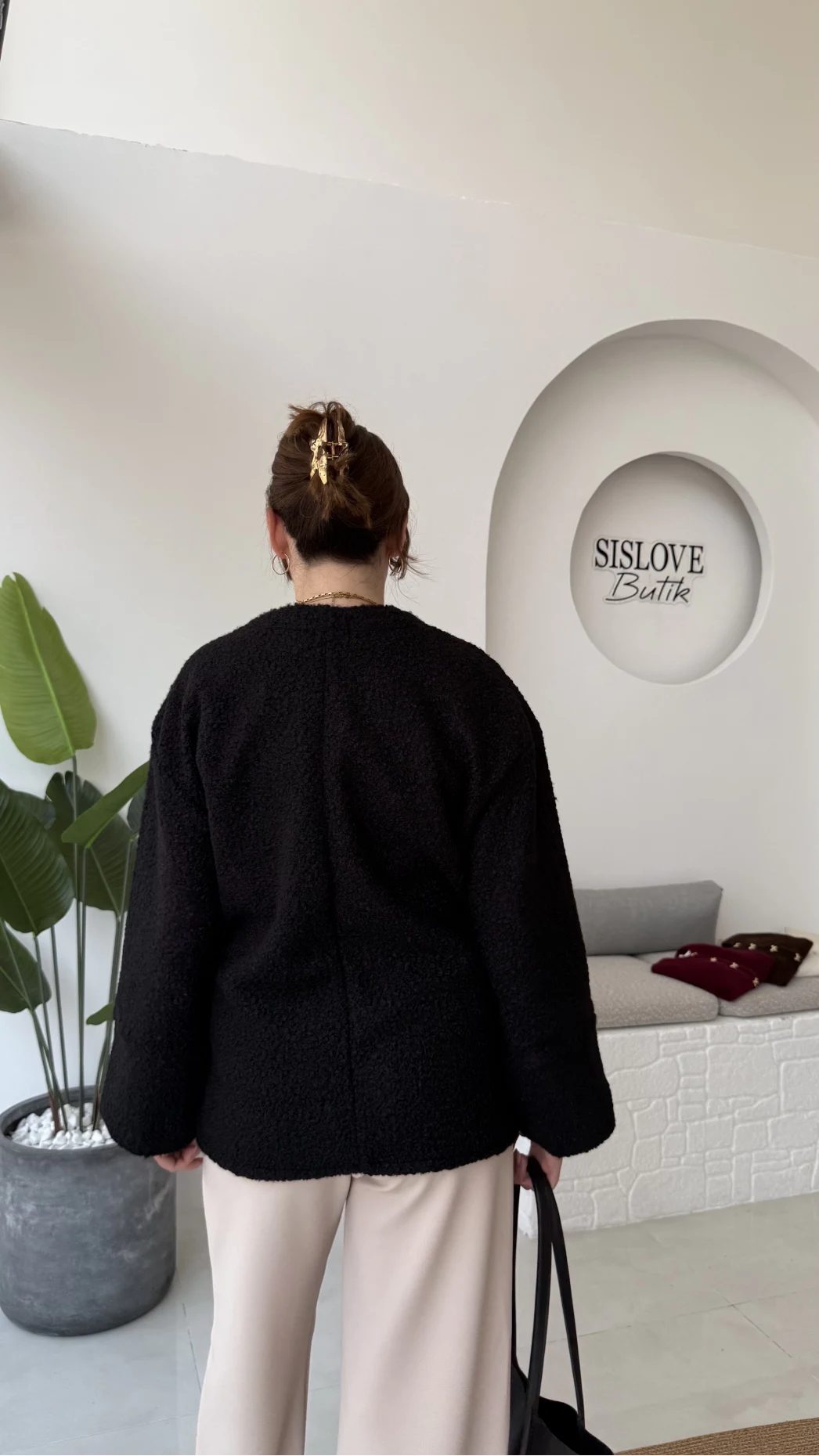 Teddy Kumaş Kimono - Siyah - Kod: 7020