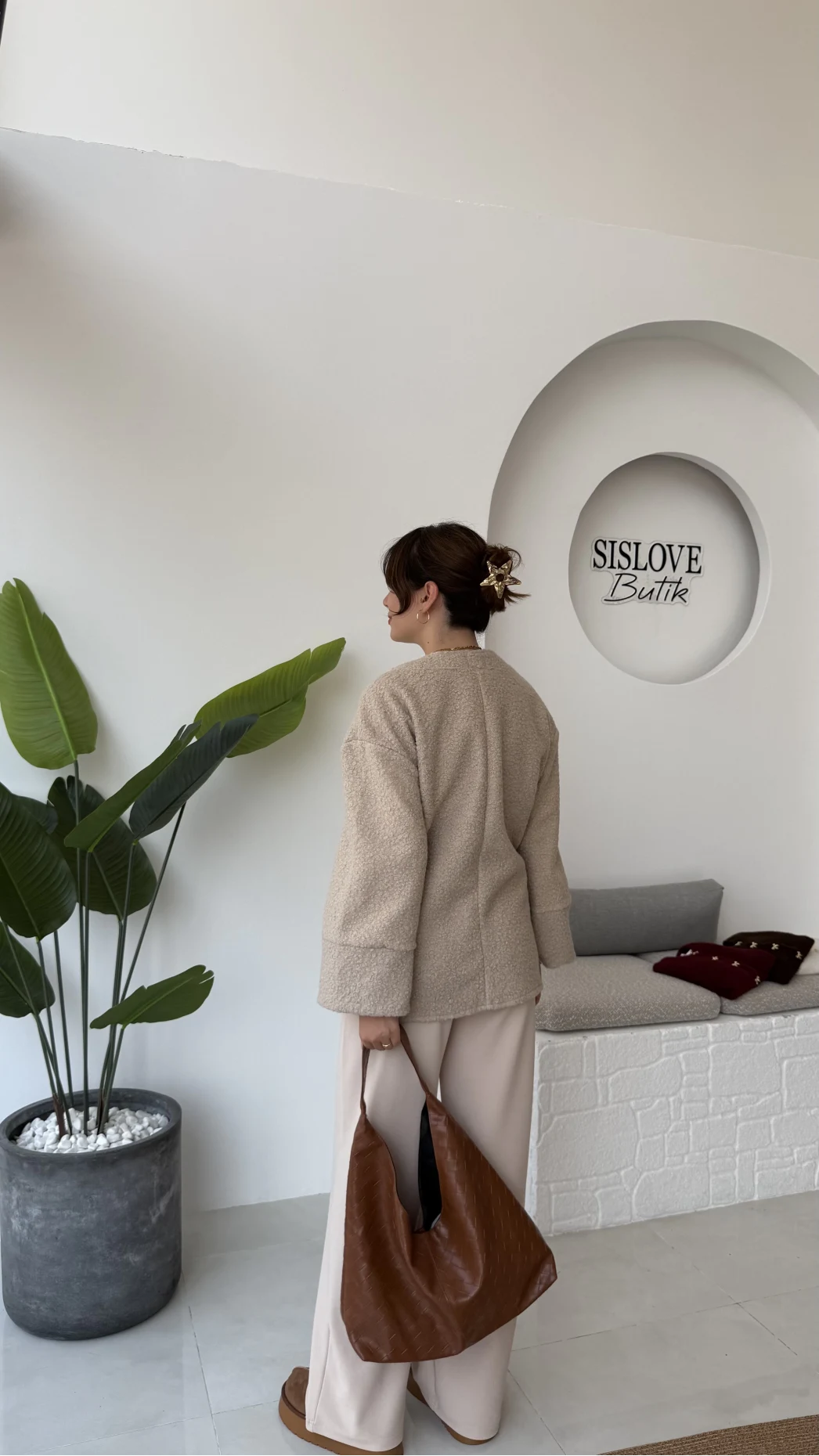 Teddy Kumaş Kimono - Taş - Kod: 7020