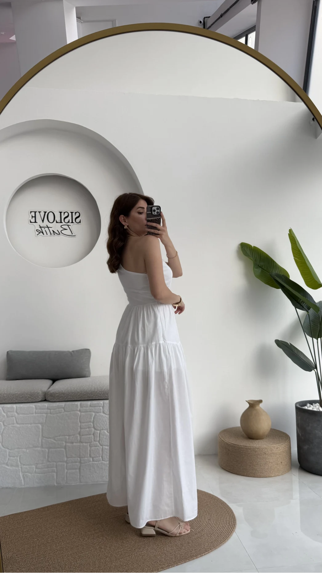 Tek Omuz Kat Kat Elbise - Beyaz