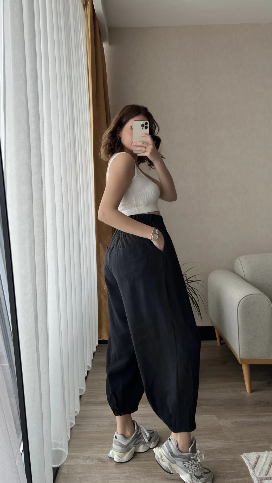 Tensel Kumaş Antrasit Şalvar Pantolon