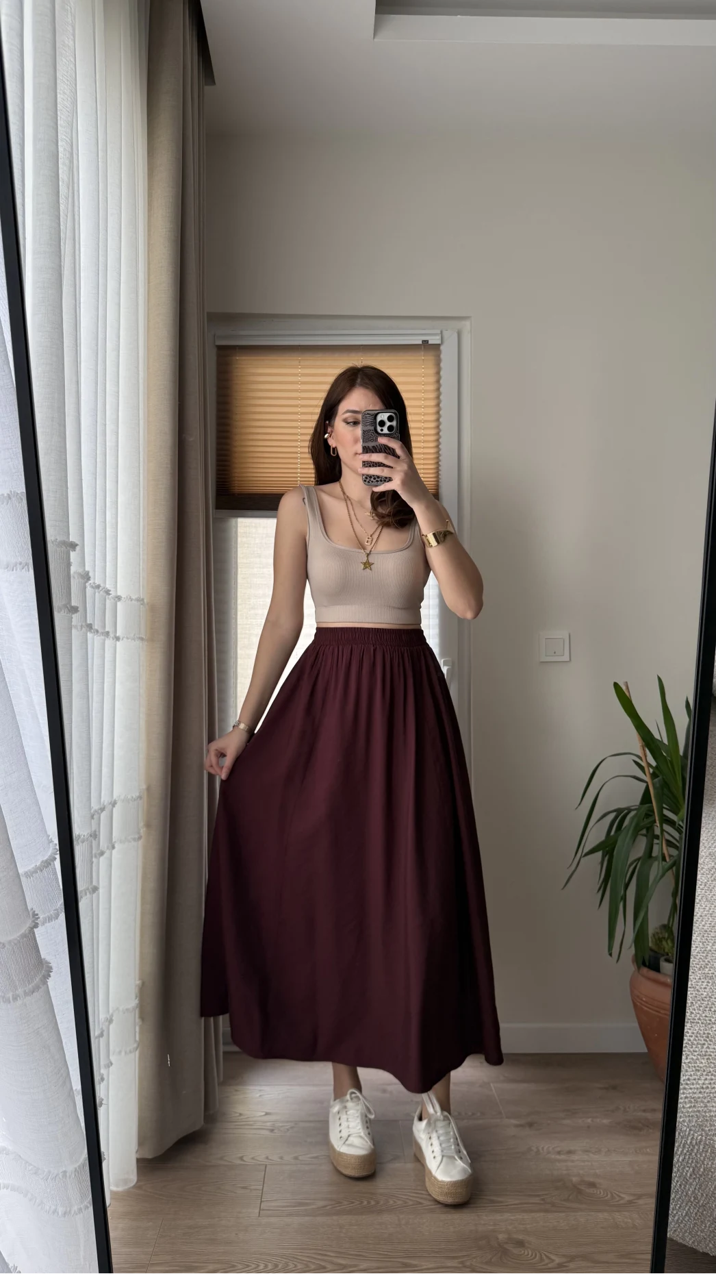 Tensel Modal Karışımlı Cepli Etek - Bordo