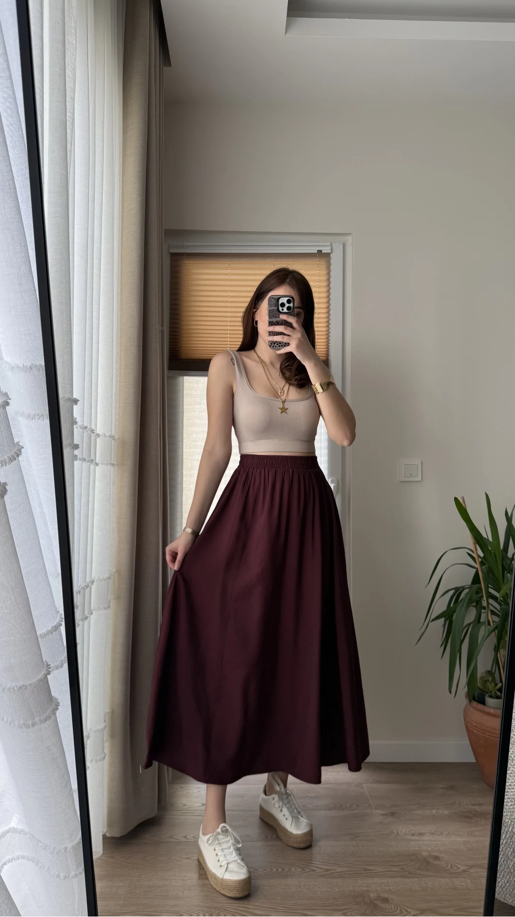 Tensel Modal Karışımlı Cepli Etek - Bordo