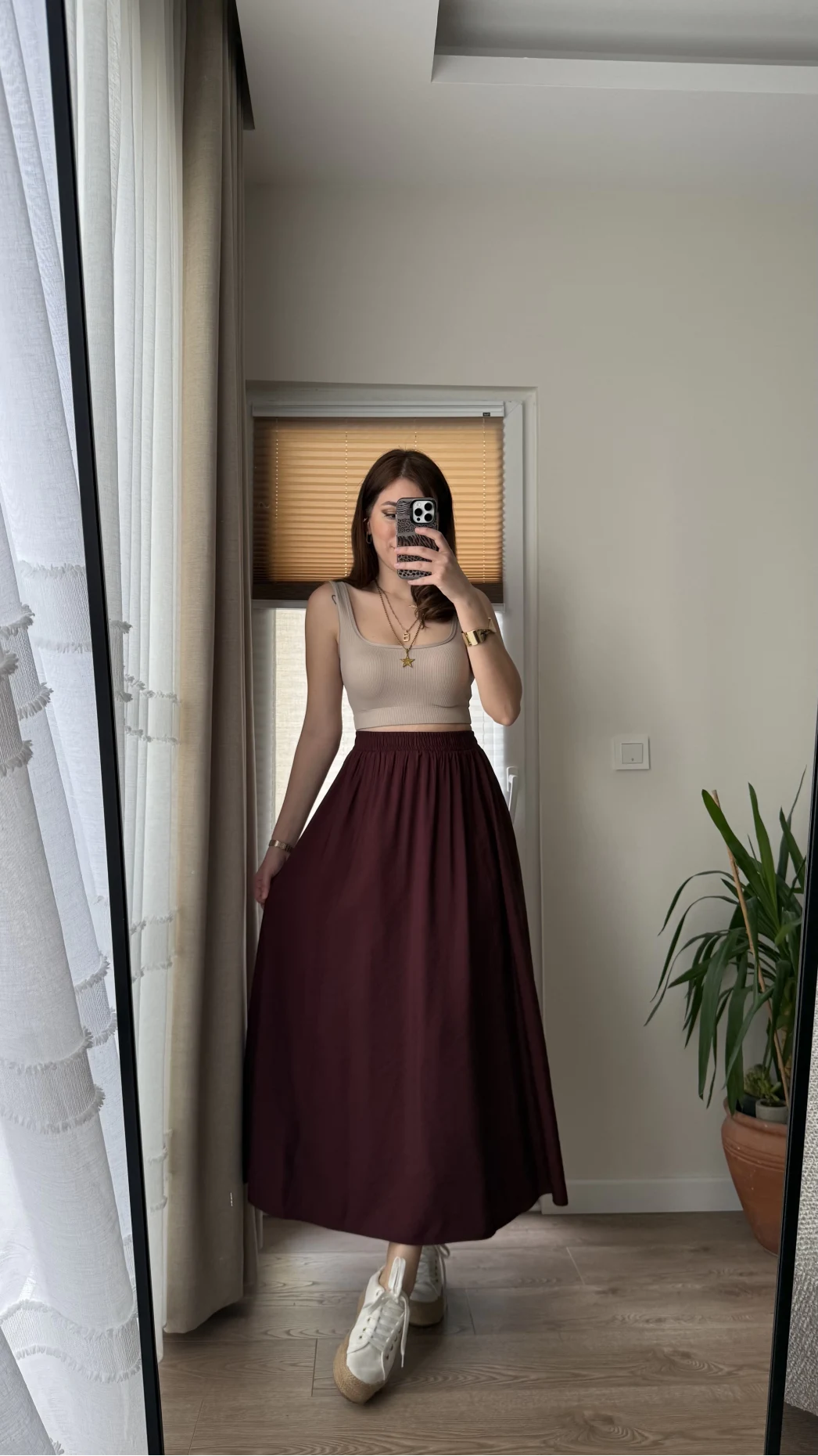 Tensel Modal Karışımlı Cepli Etek - Bordo