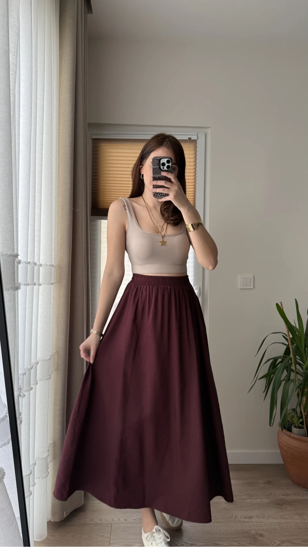 Tensel Modal Karışımlı Cepli Etek - Bordo