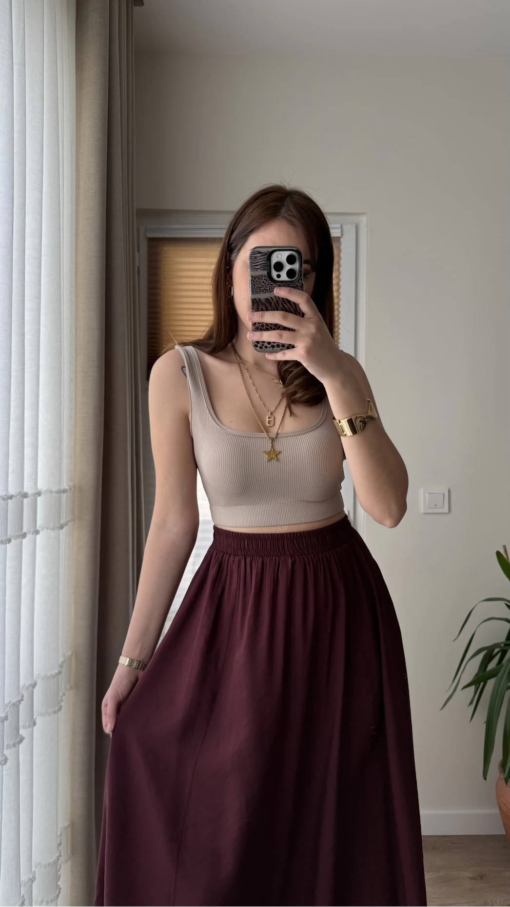 Tensel Modal Karışımlı Cepli Etek - Bordo