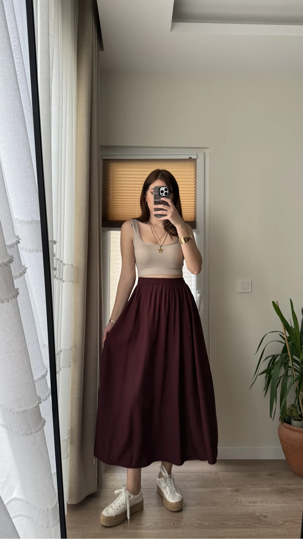 Tensel Modal Karışımlı Cepli Etek - Bordo