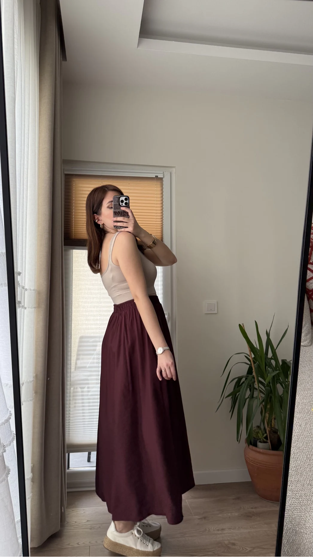 Tensel Modal Karışımlı Cepli Etek - Bordo