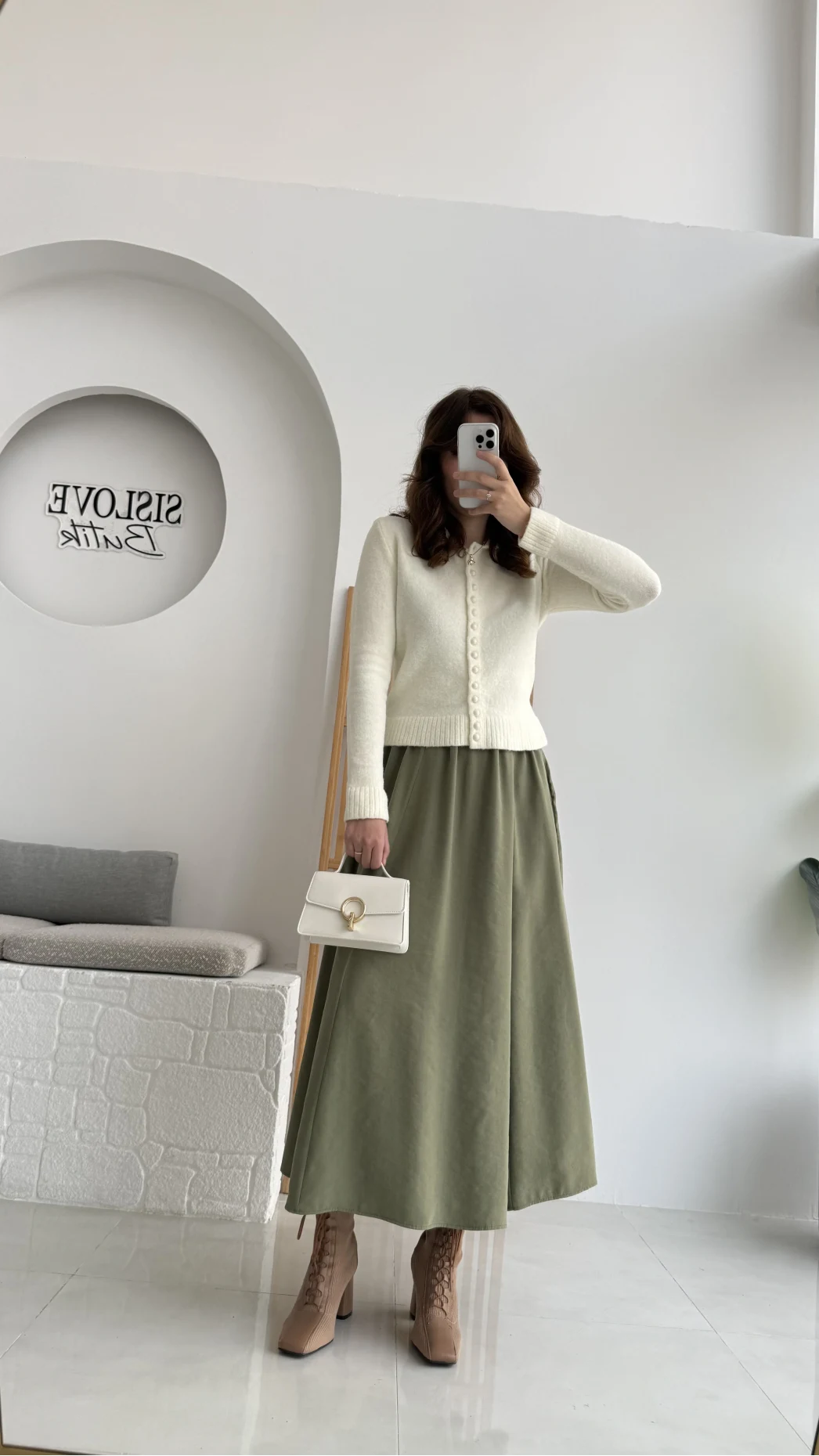 Tensel Modal Karışımlı Cepli Etek - Haki