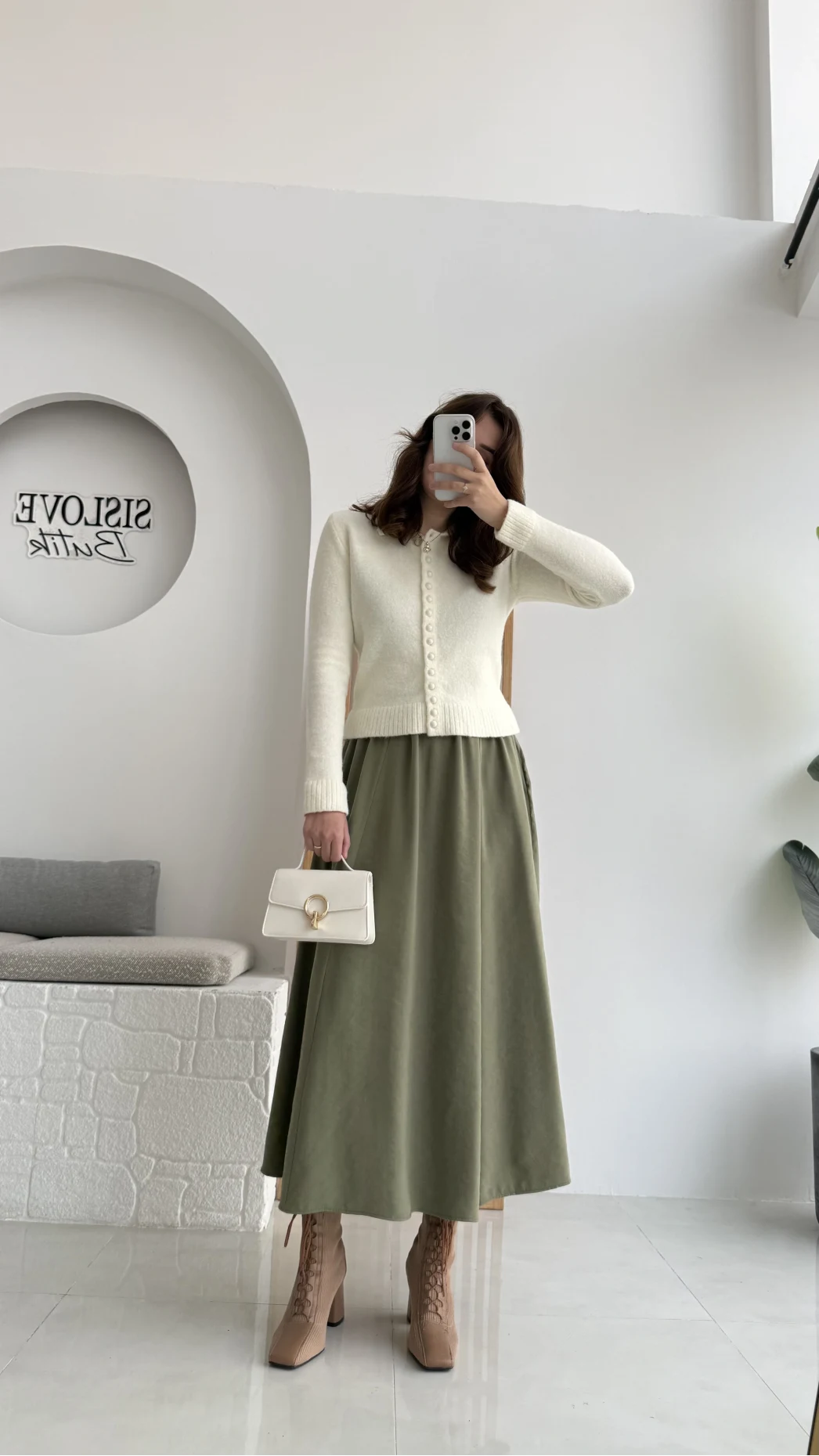 Tensel Modal Karışımlı Cepli Etek - Haki