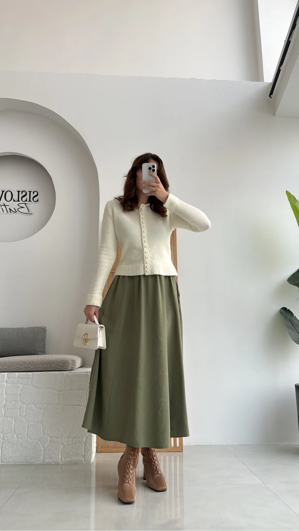 Tensel Modal Karışımlı Cepli Etek - Haki