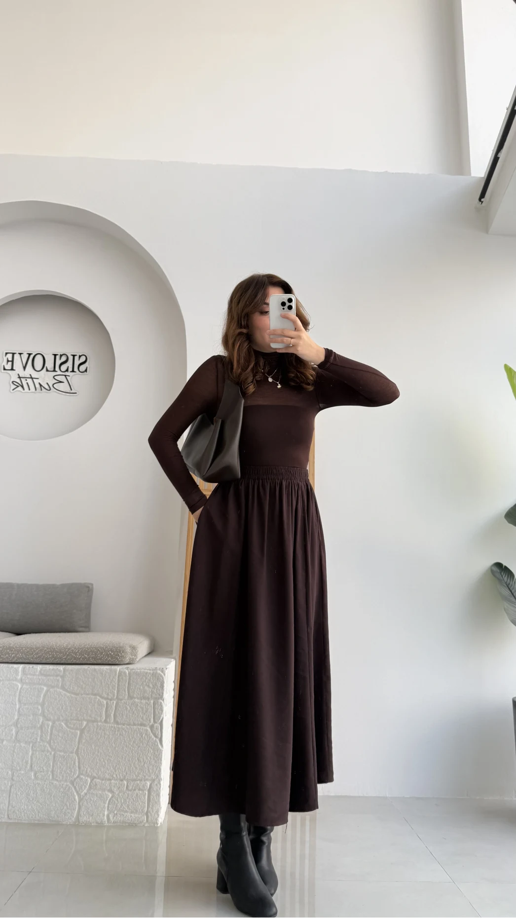 Tensel Modal Karışımlı Cepli Etek - Kahverengi