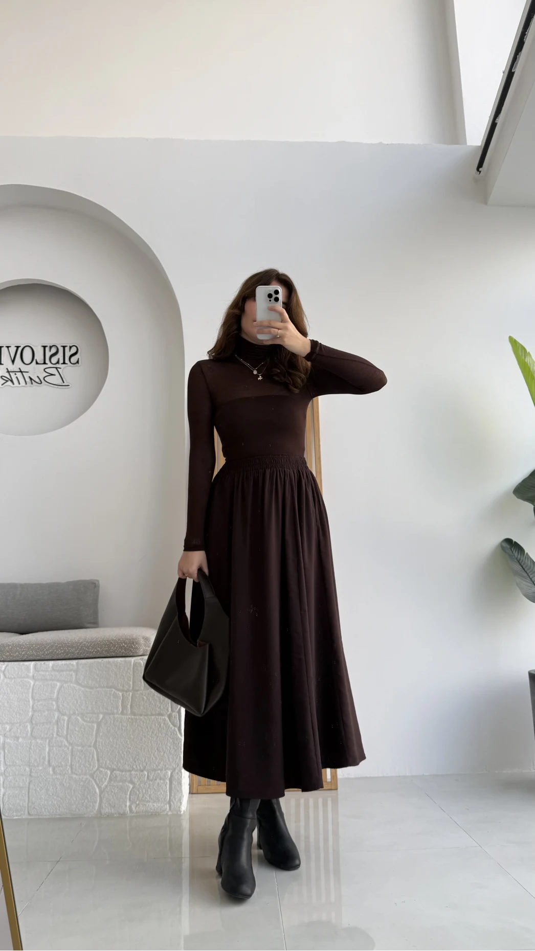 Tensel Modal Karışımlı Cepli Etek - Kahverengi