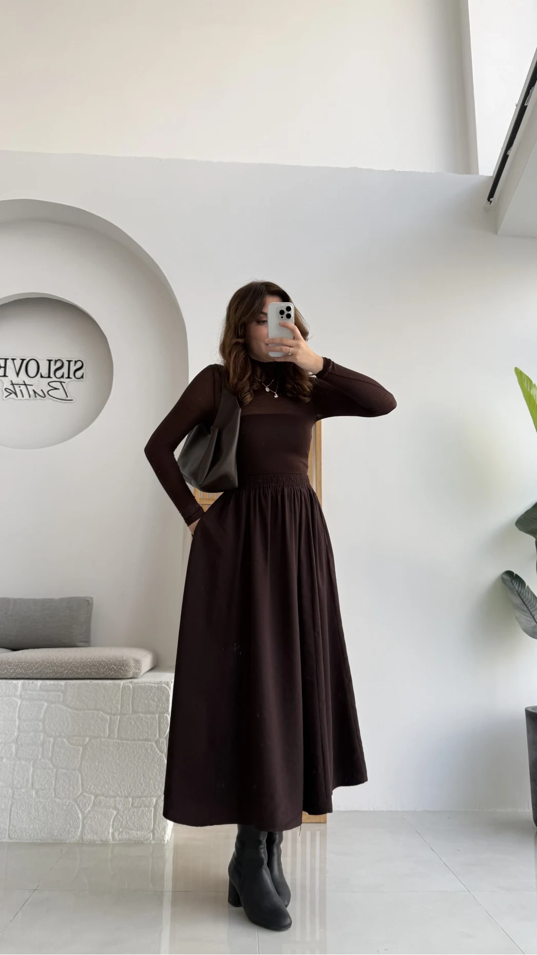 Tensel Modal Karışımlı Cepli Etek - Kahverengi