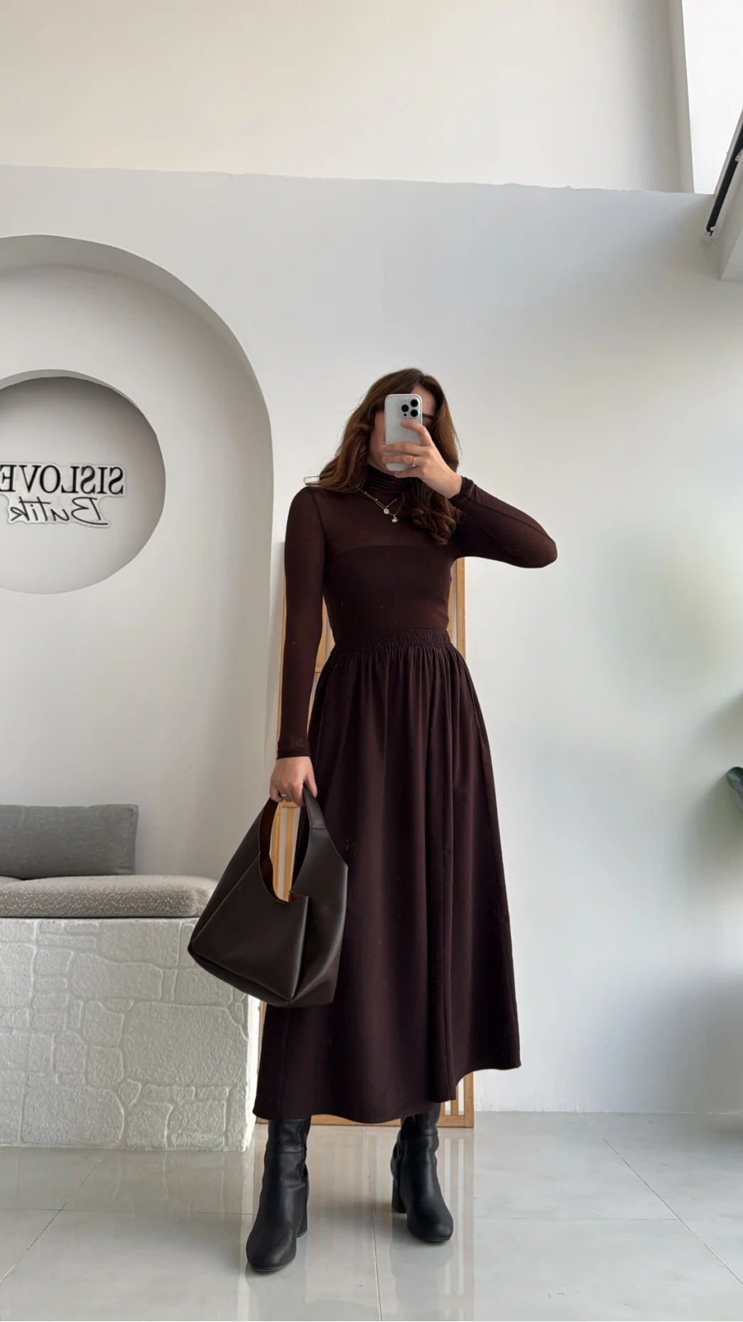 Tensel Modal Karışımlı Cepli Etek - Kahverengi