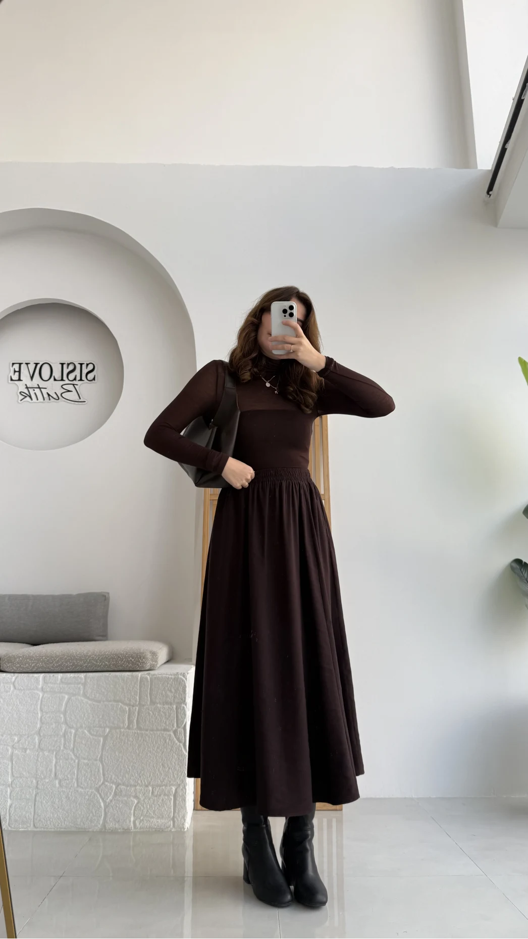 Tensel Modal Karışımlı Cepli Etek - Kahverengi