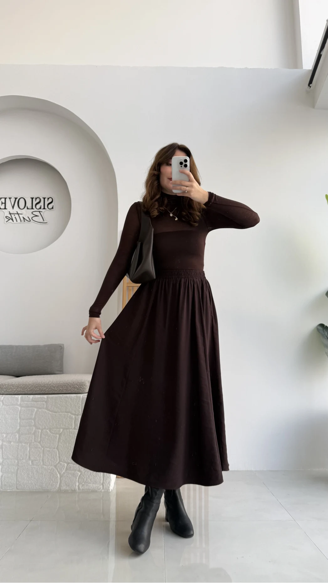 Tensel Modal Karışımlı Cepli Etek - Kahverengi