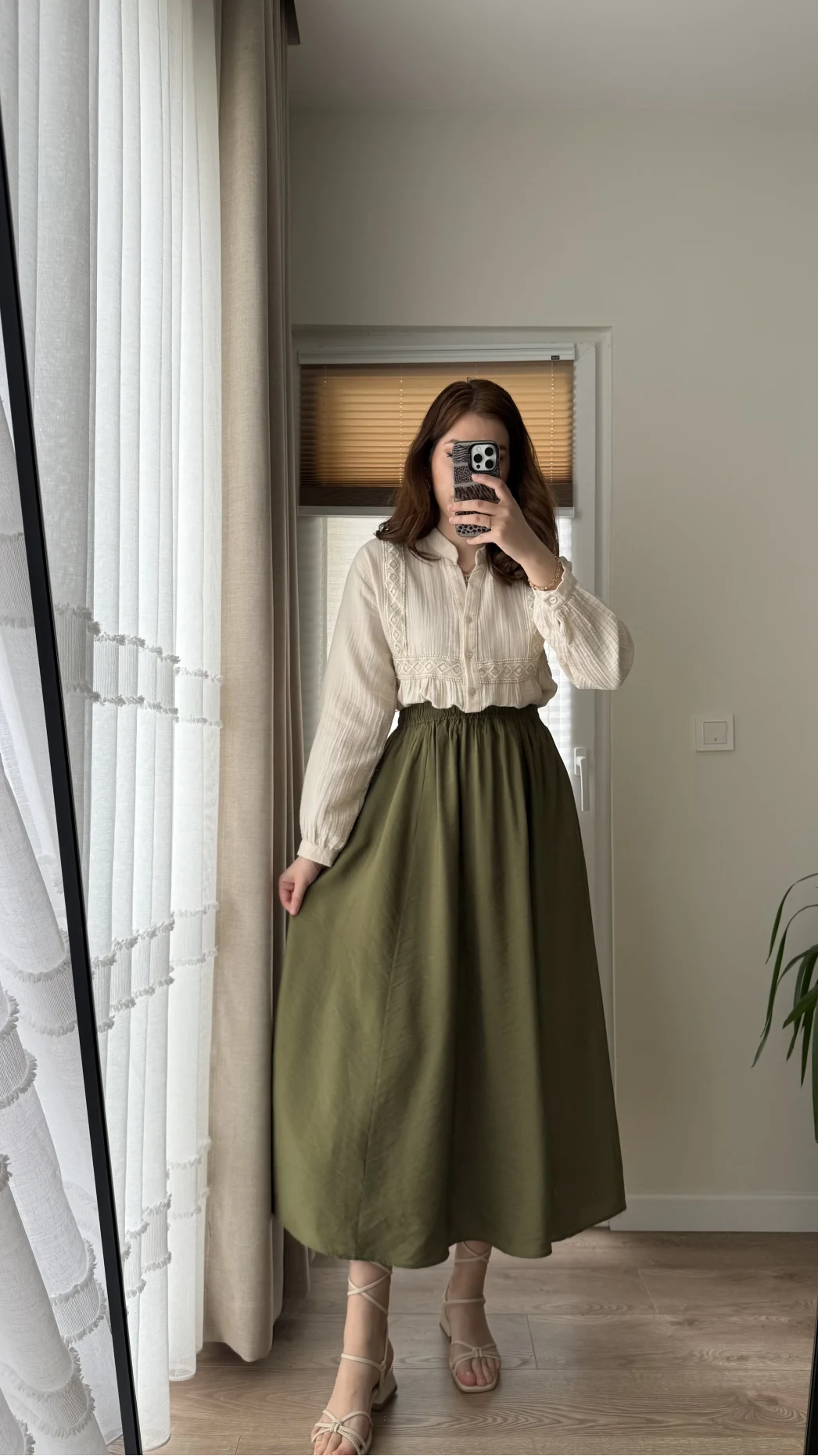 Tensel Modal Karışımlı Cepli Etek - Haki